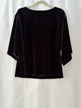 Chico's Travelers Black Velvet 3/4 Sleeve Kimono Top Elegant Classic Evening